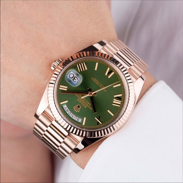 Luxury Automatic Watch for Men Daydate 40MM Rose Green Dial