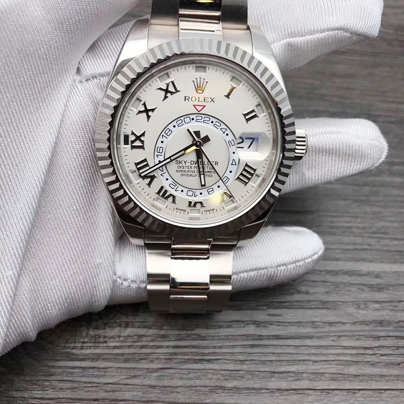 Luxury Automatic Watch for Men Sky-Dweller Steel Strap Silver White 42MM Dial