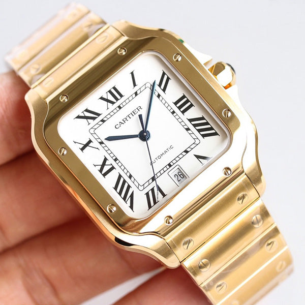 Replica Automatic Watch for SANTOS 47.5*39.8mm Steel Strap Gold White Dial