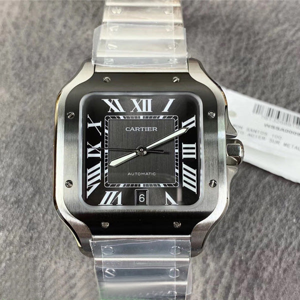 Replica Automatic Watch for SANTOS 47.5*39.8mm Steel Strap Silver Black Dial