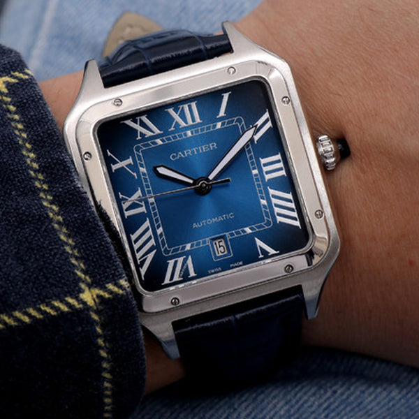 Replica Automatic Watch for SANTOS 47.5*39.8mm Leather Strap Blue Dial