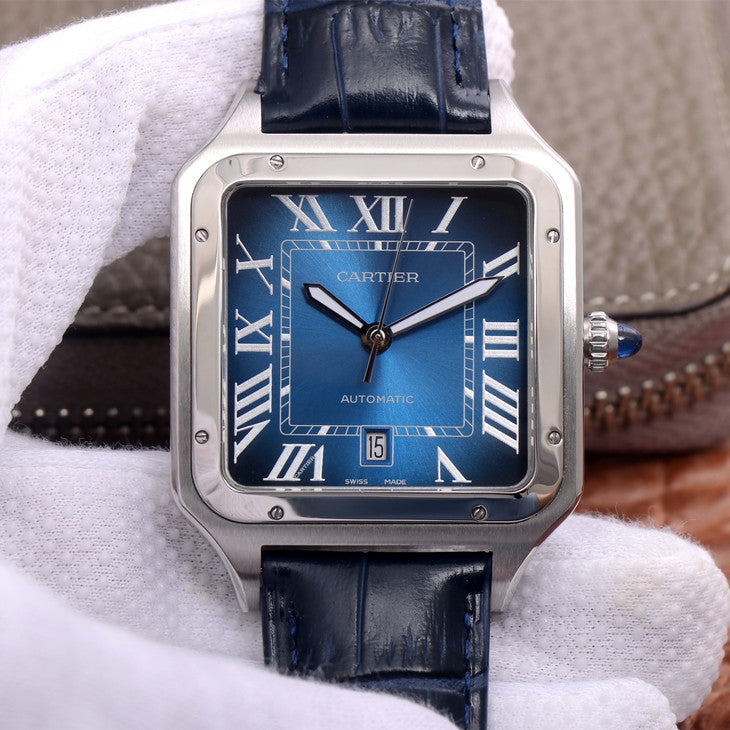 Replica Automatic Watch for SANTOS 47.5*39.8mm Leather Strap Blue Dial
