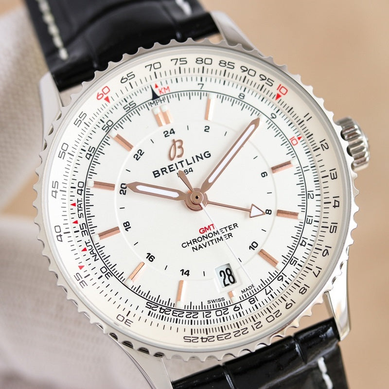 Automatic Watch for Aviation Timing GMT A32310211G1P1 Leather Strap 41mm Dial