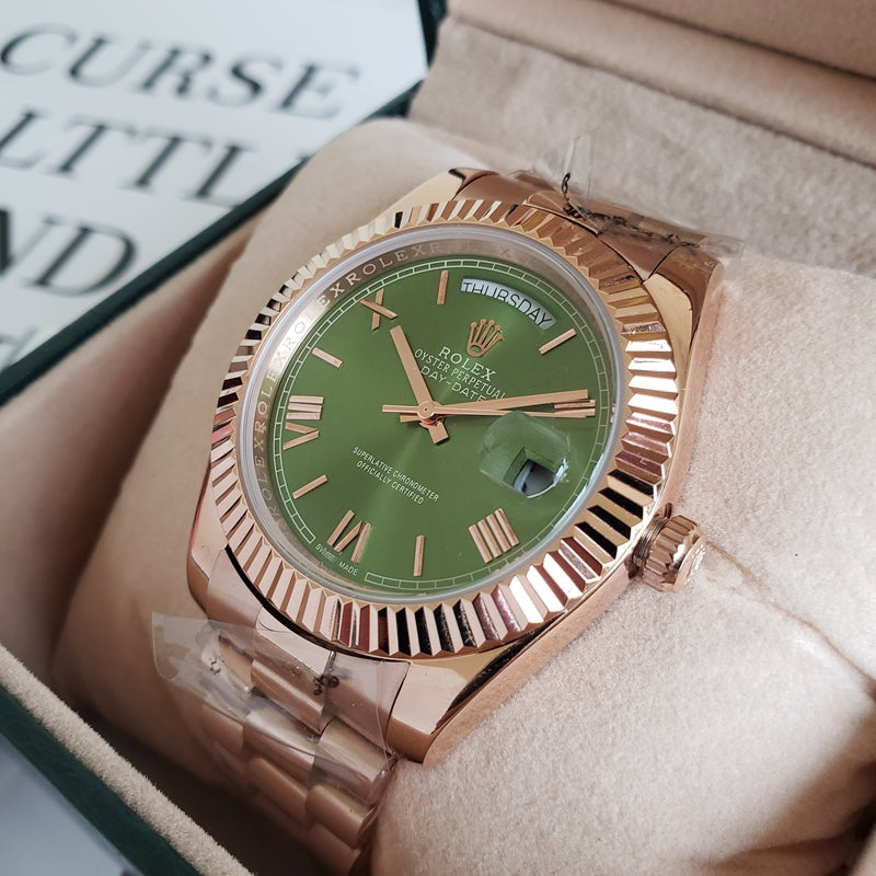 Luxury Automatic Watch for Men Daydate 40MM Rose Green Dial