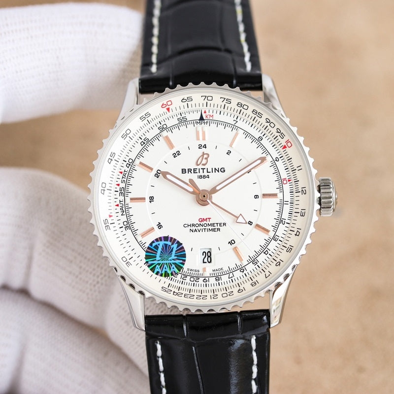 Automatic Watch for Aviation Timing GMT A32310211G1P1 Leather Strap 41mm Dial