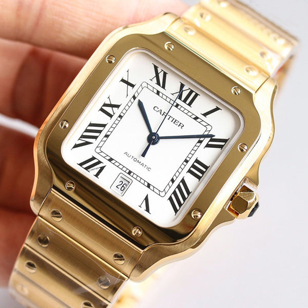 Replica Automatic Watch for SANTOS 47.5*39.8mm Steel Strap Gold White Dial