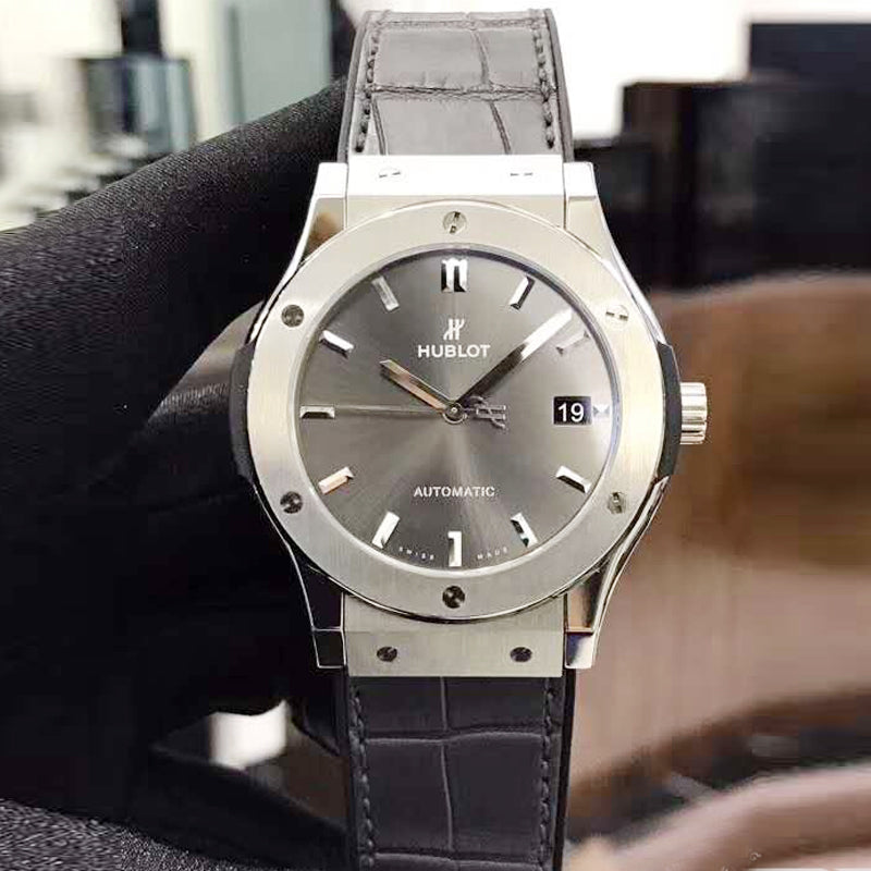 Replica Automatic Watch for Classic Fusion Leather Strap 42MM Silver Grey Dial