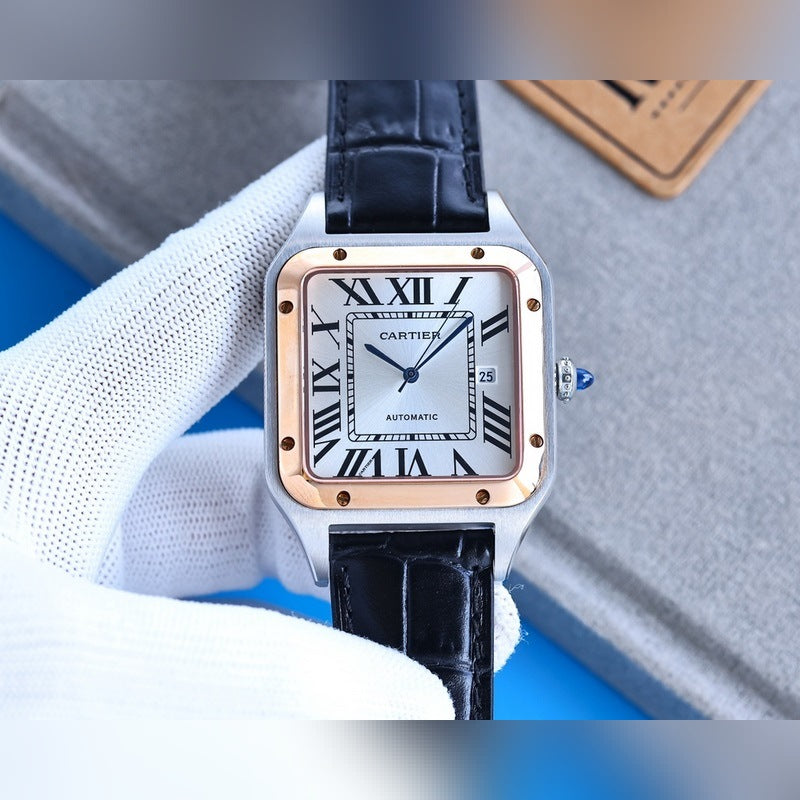 Japanese Quratz Movement Watch for SANTOS 43.5mm*31.4mm Leather Strap