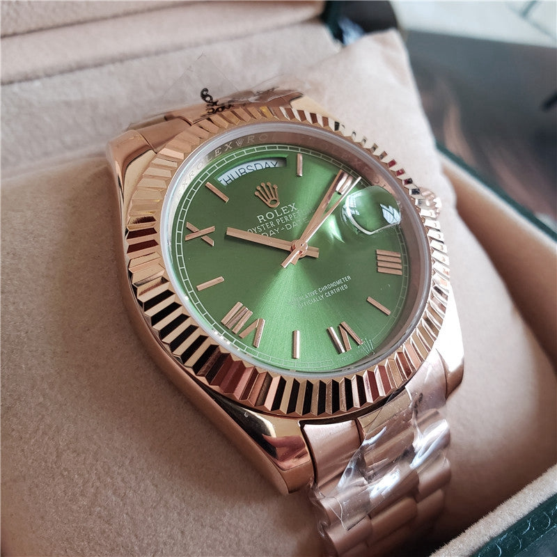 Luxury Automatic Watch for Men Daydate 40MM Rose Green Dial