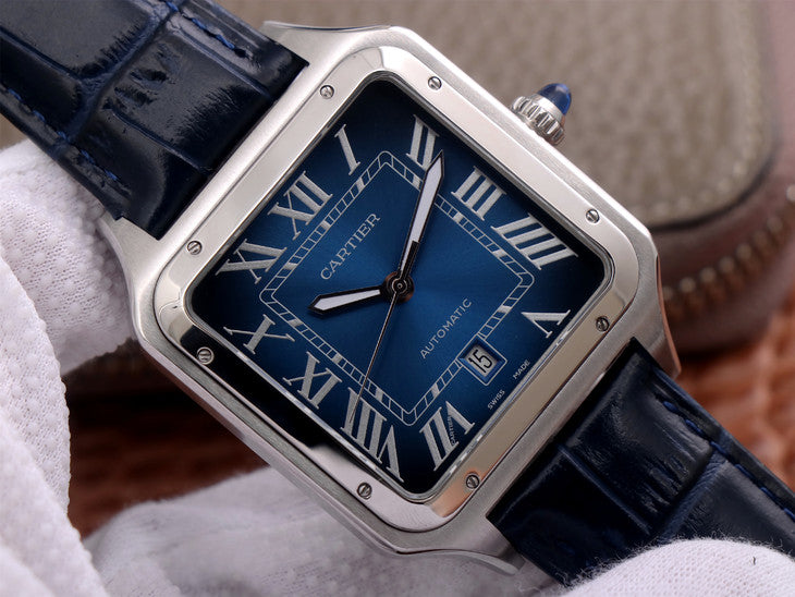 Replica Automatic Watch for SANTOS 47.5*39.8mm Leather Strap Blue Dial