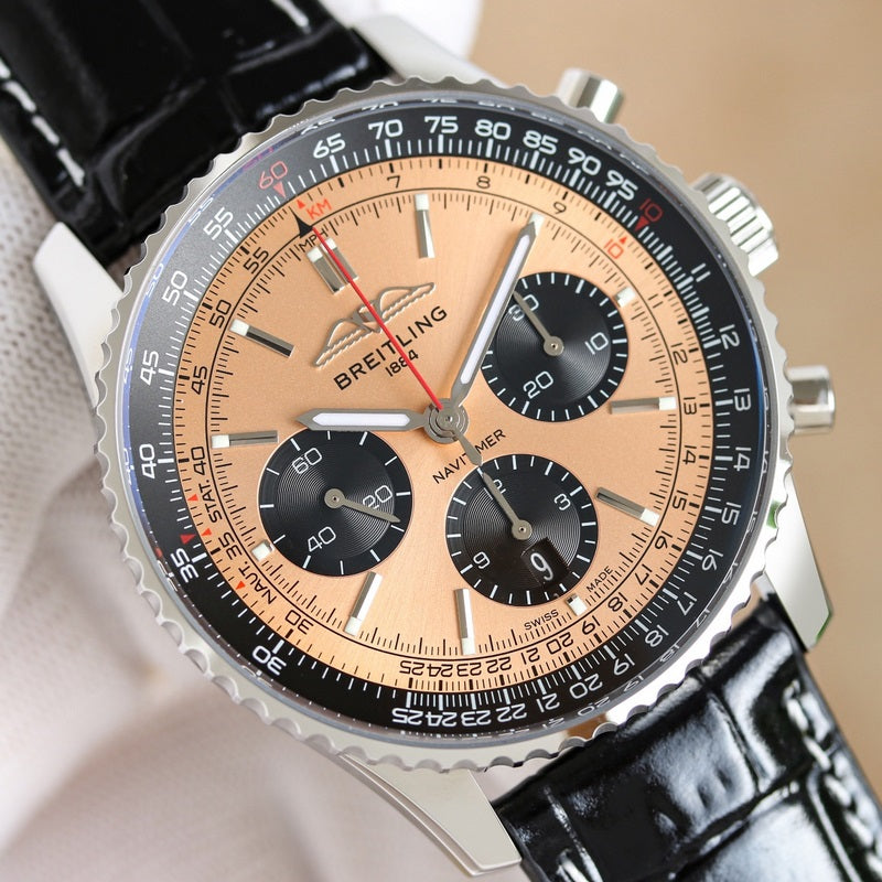 Automatic Watch for Aviation Timing AB0138241K1P1 Leather Strap 43MM Dial