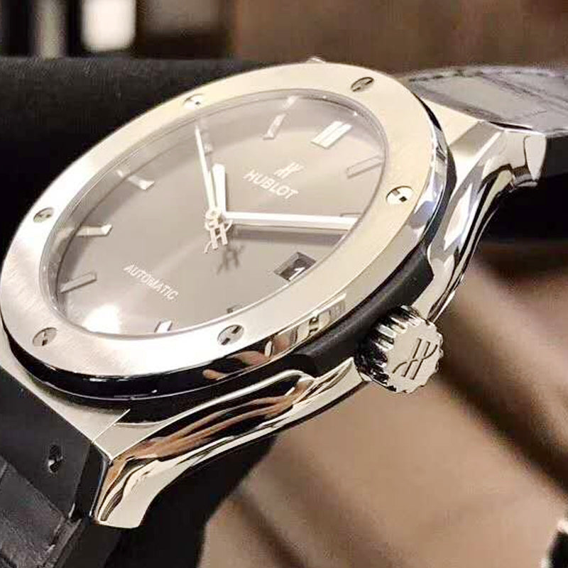 Replica Automatic Watch for Classic Fusion Leather Strap 42MM Silver Grey Dial