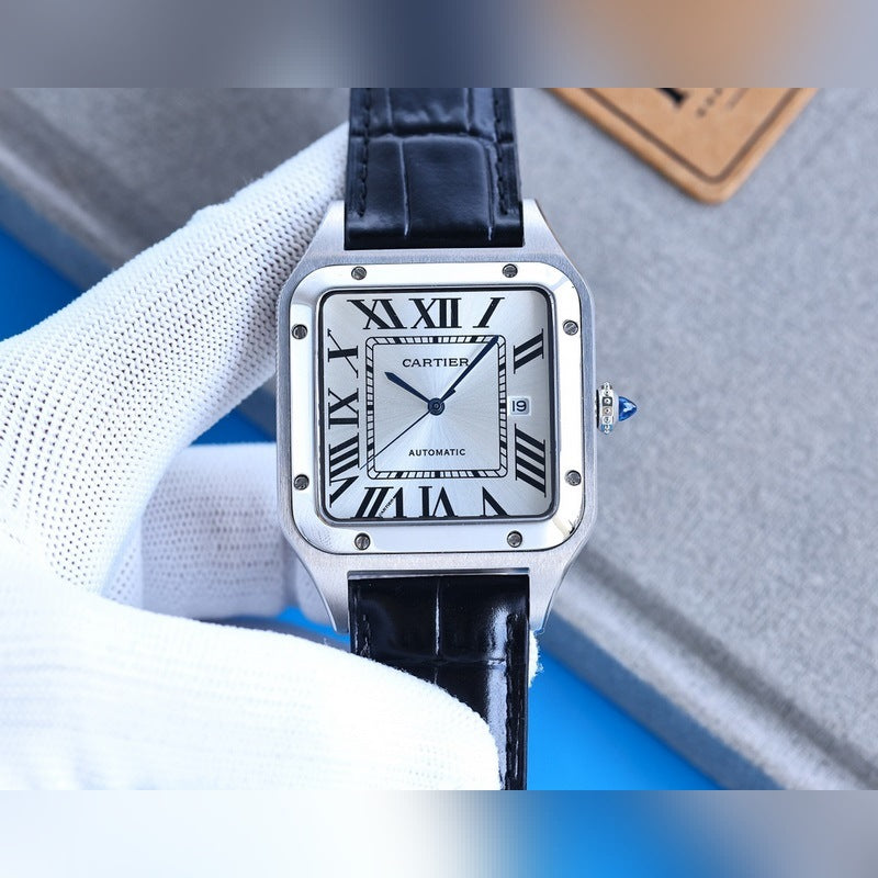 Japanese Quratz Movement Watch for SANTOS  43.5mm*31.4mm Leather Strap