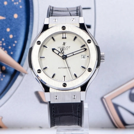 Replica Automatic Watch for Classic Fusion Leather Strap 42MM Silver White Dial