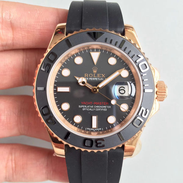 Replica Automatic Watch for Men Yacht Master  m126655-0002 40MM Rose Black Dial