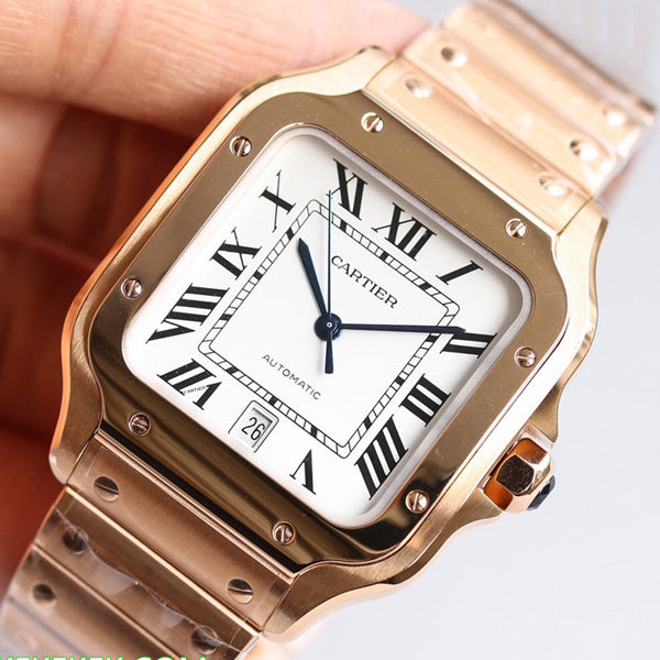 Replica Automatic Watch for SANTOS 47.5*39.8mm Steel Strap Rose White Dial