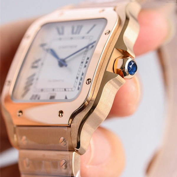 Replica Automatic Watch for SANTOS 47.5*39.8mm Steel Strap Rose White Dial