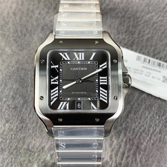 Replica Automatic Watch for SANTOS 47.5*39.8mm Steel Strap Silver Black Dial