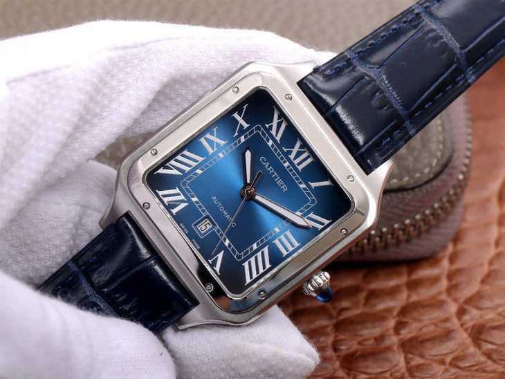 Replica Automatic Watch for SANTOS 47.5*39.8mm Leather Strap Blue Dial