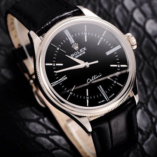 Luxury Automatic Watch for Men Cellini  m50509-0006 Leather Band 39MM Black Dial