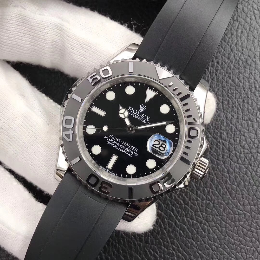 Luxury Automatic Watch for Men Yacht Master Rubber Strap 40MM Black Dial