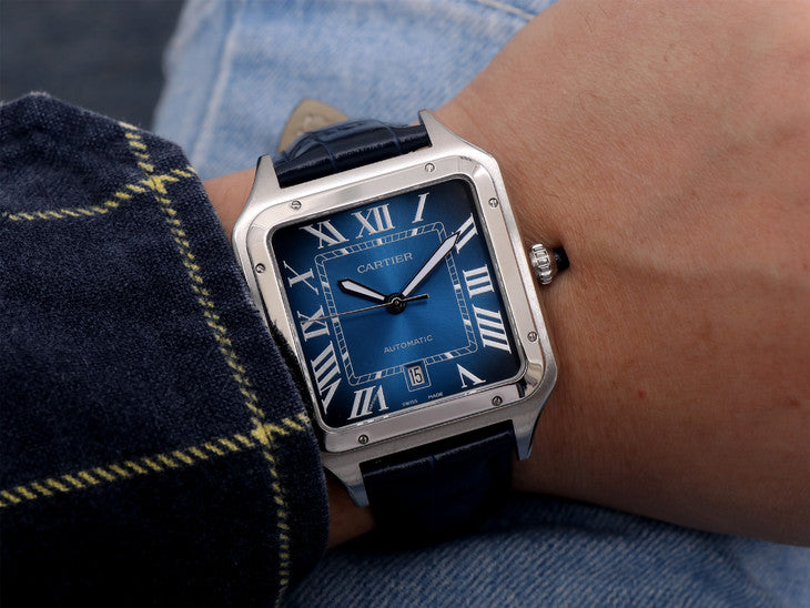 Replica Automatic Watch for SANTOS 47.5*39.8mm Leather Strap Blue Dial