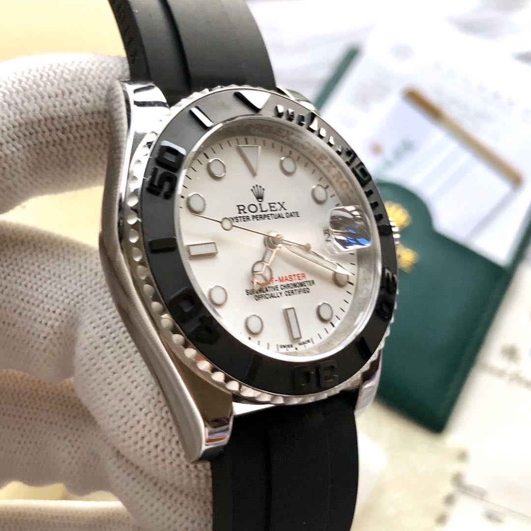 Luxury Automatic Watch for Men Yacht Master Rubber Strap 40MM White Dial