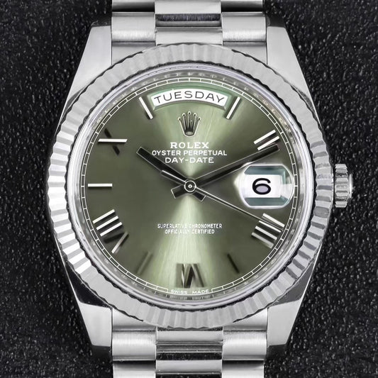 Luxury Automatic Watch for Men Daydate Steel Strap Green 40MM Dial