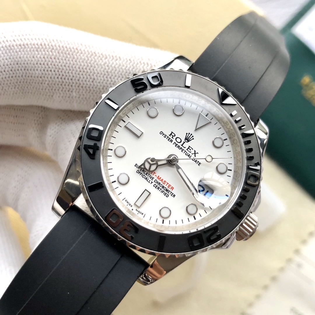 Luxury Automatic Watch for Men Yacht Master Rubber Strap 40MM White Dial