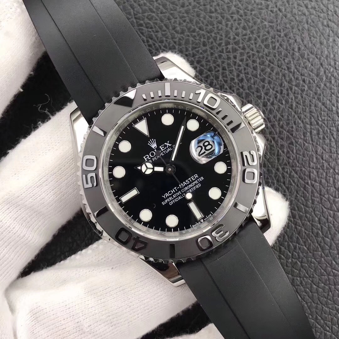 Luxury Automatic Watch for Men Yacht Master Rubber Strap 40MM Black Dial
