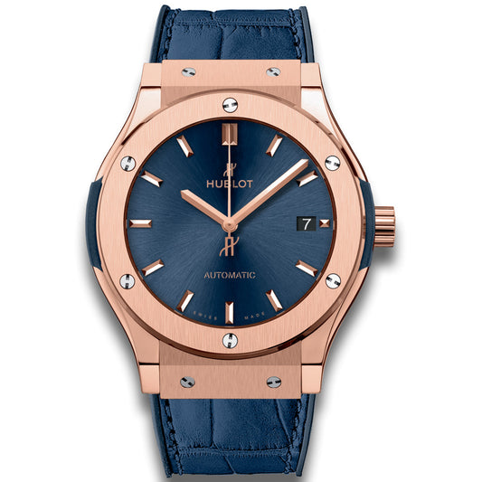 Replica Automatic Watch for Classic Fusion Leather Strap 42MM Rose Blue Dial