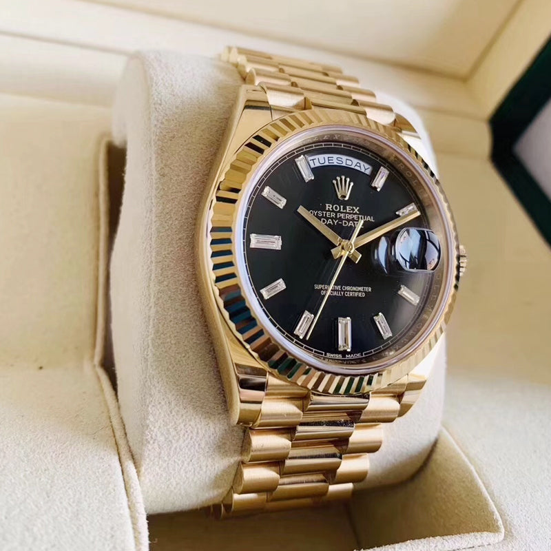 Luxury Automatic Watch for Men Daydate Steel Strap Gold Black 40MM Dial