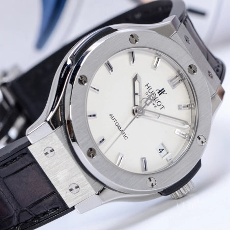Replica Automatic Watch for Classic Fusion Leather Strap 42MM Silver White Dial