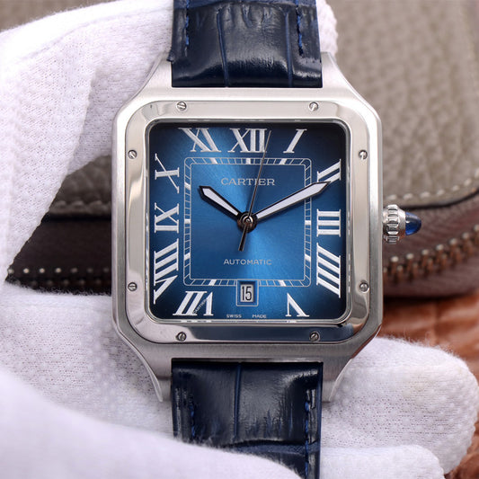 Replica Automatic Watch for SANTOS 47.5*39.8mm Leather Strap Blue Dial
