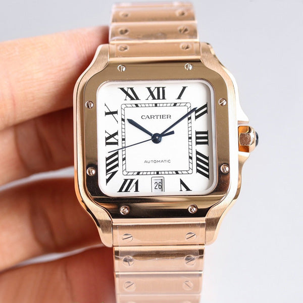 Replica Automatic Watch for SANTOS 47.5*39.8mm Steel Strap Rose White Dial