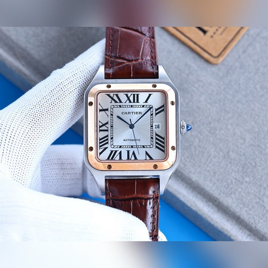 Japanese Quratz Movement Watch for SANTOS  43.5mm*31.4mm Leather Strap