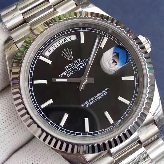 Luxury Automatic Watch for Men Daydate Steel Band 41MM Silver Black Dial