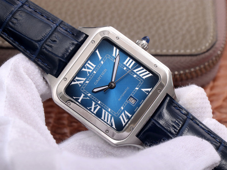 Replica Automatic Watch for SANTOS 47.5*39.8mm Leather Strap Blue Dial