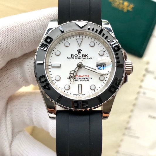 Luxury Automatic Watch for Men Yacht Master Rubber Strap 40MM White Dial