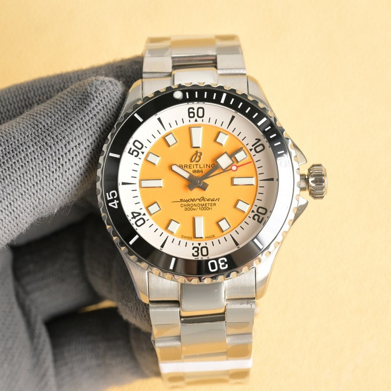 Automatic Watch for SUPEROCEAN A17375211I1A1 Stainless Strap Yellow 44MM Dial