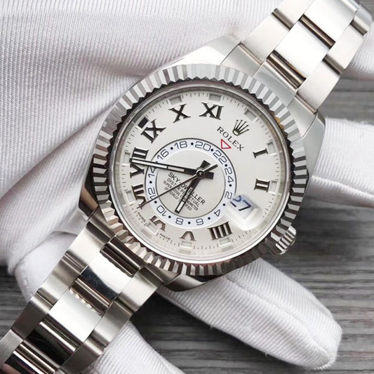 Luxury Automatic Watch for Men Sky-Dweller Steel Strap Silver White 42MM Dial