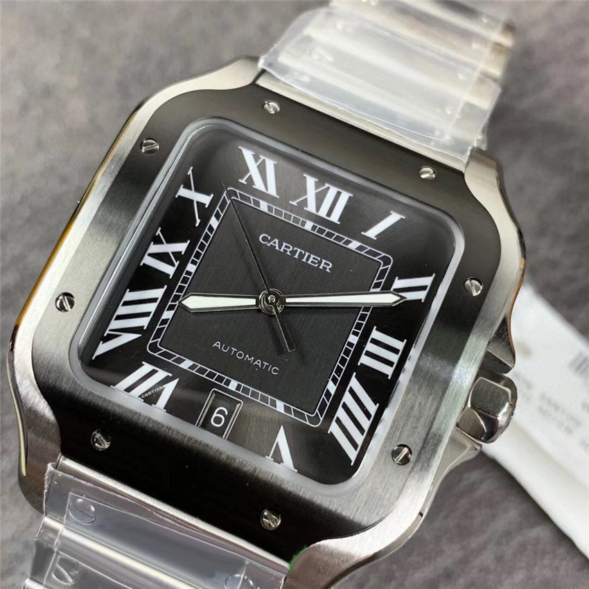 Replica Automatic Watch for SANTOS 47.5*39.8mm Steel Strap Silver Black Dial