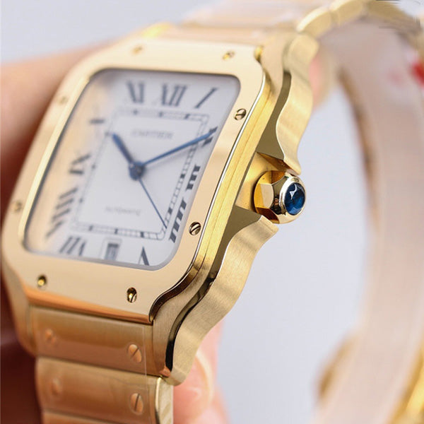 Replica Automatic Watch for SANTOS 47.5*39.8mm Steel Strap Gold White Dial