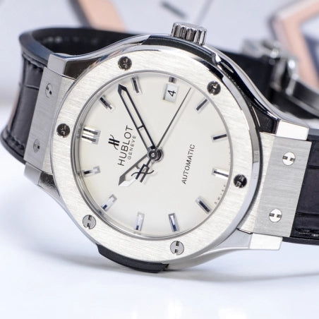 Replica Automatic Watch for Classic Fusion Leather Strap 42MM Silver White Dial