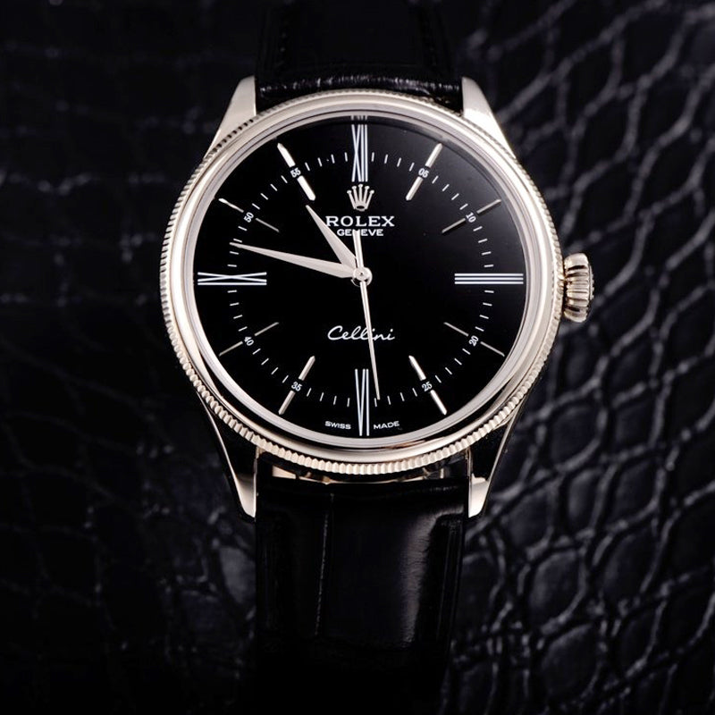 Luxury Automatic Watch for Men Cellini  m50509-0006 Leather Band 39MM Black Dial