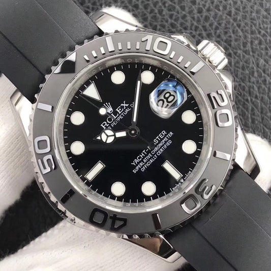 Luxury Automatic Watch for Men Yacht Master Rubber Strap 40MM Black Dial