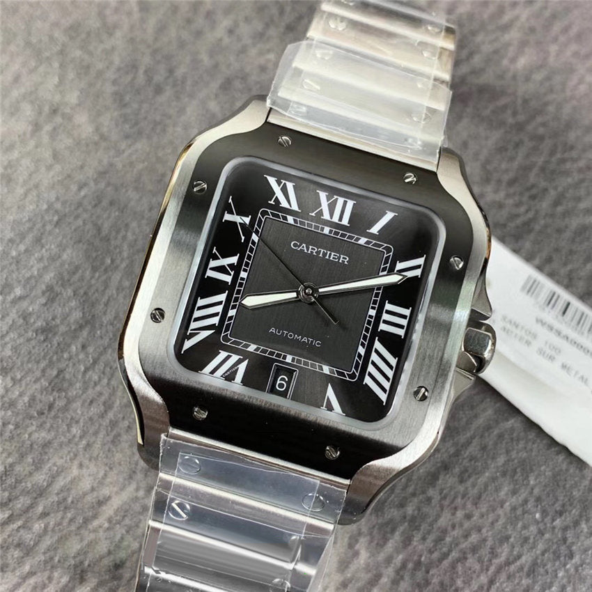 Replica Automatic Watch for SANTOS 47.5*39.8mm Steel Strap Silver Black Dial