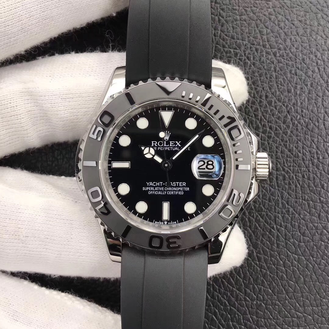 Luxury Automatic Watch for Men Yacht Master Rubber Strap 40MM Black Dial